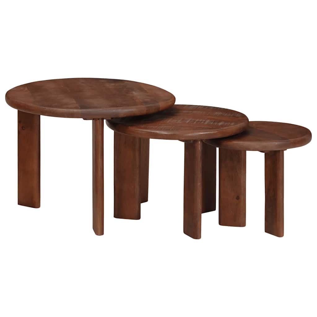 Nestende Kaffebord 3 pcs Mørk brun Massiv mango tre