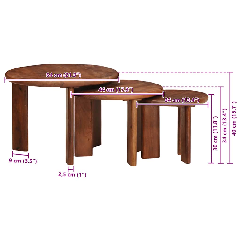 Nestende Kaffebord 3 pcs Honning brun Massiv mango tre