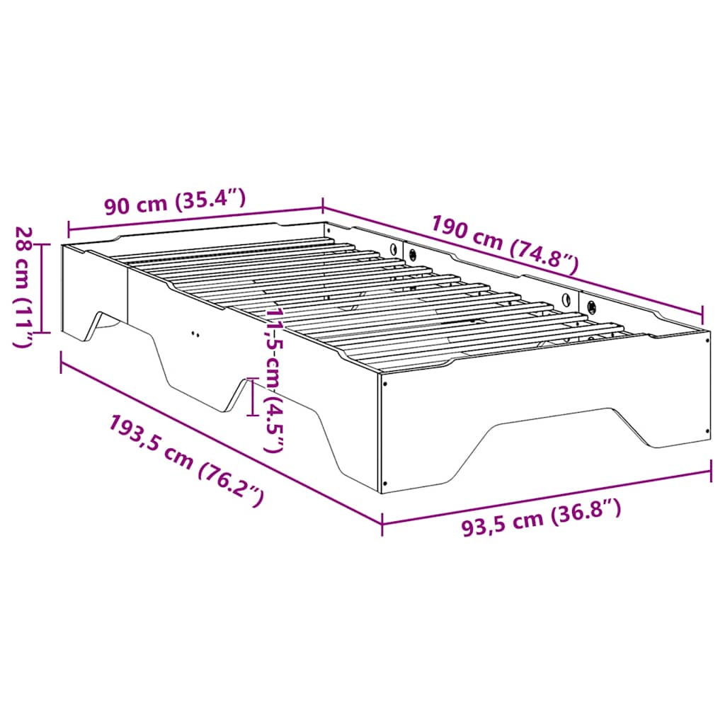 Sengeramme uten madrass stablebare hvit 90x190 cm heltre