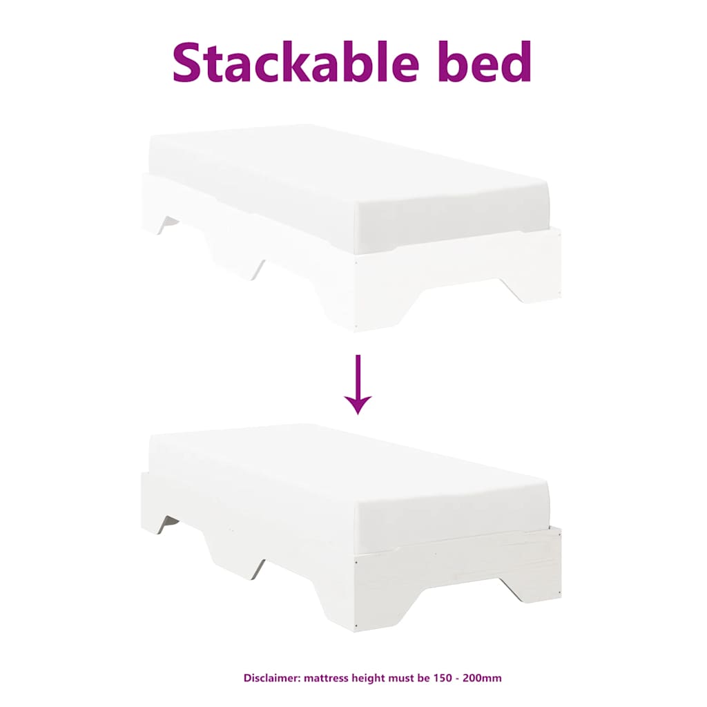 Sengeramme uten madrass stablebare hvit 75x190 cm heltre