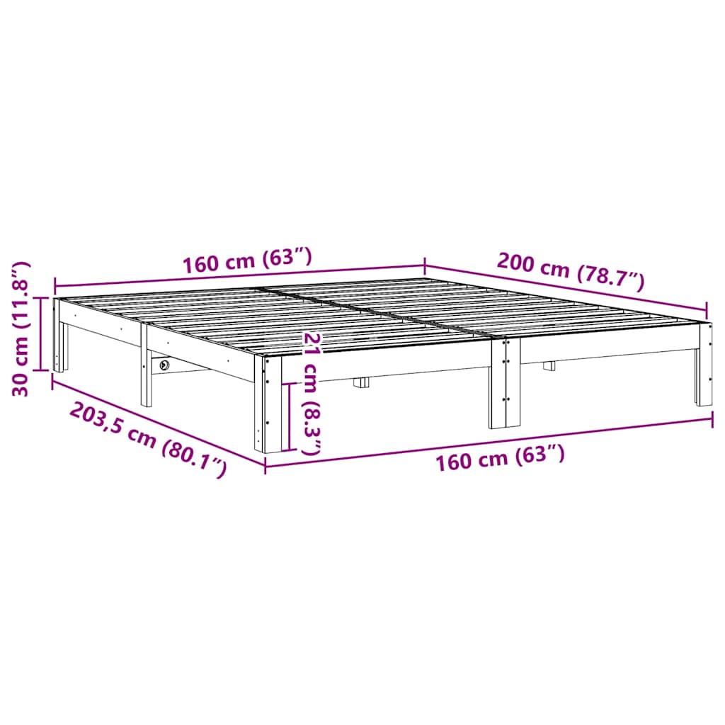 Sengeramme uten madrass hvit 160x200 cm heltre furu