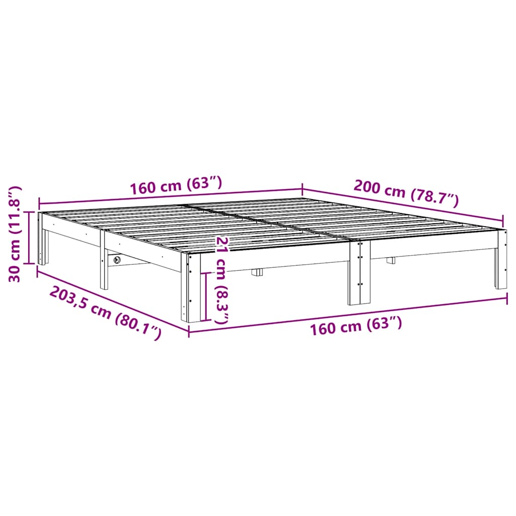 Sengeramme uten madrass voksbrun 160x200 cm heltre furu