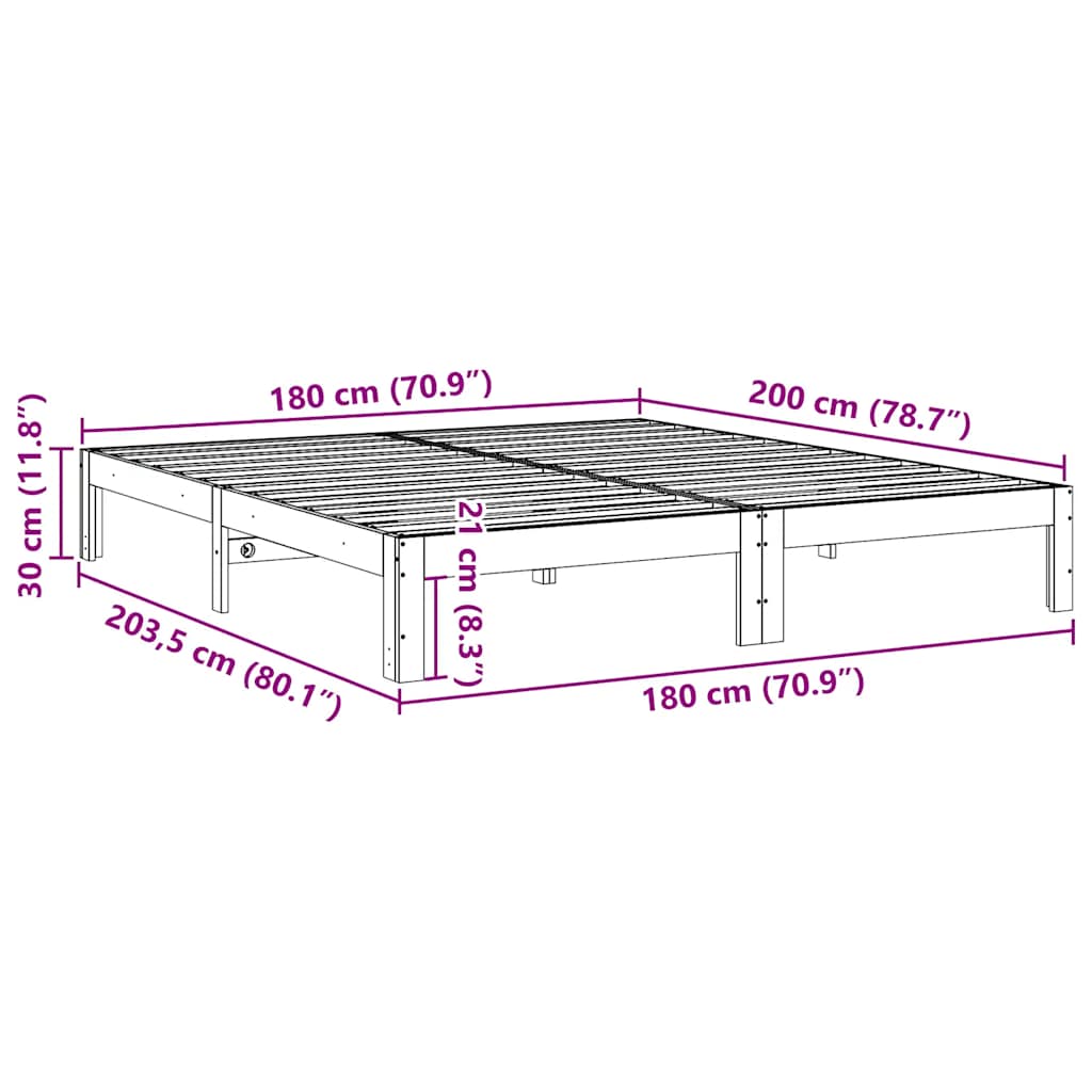 Sengeramme uten madrass hvit 180x200 cm heltre furu