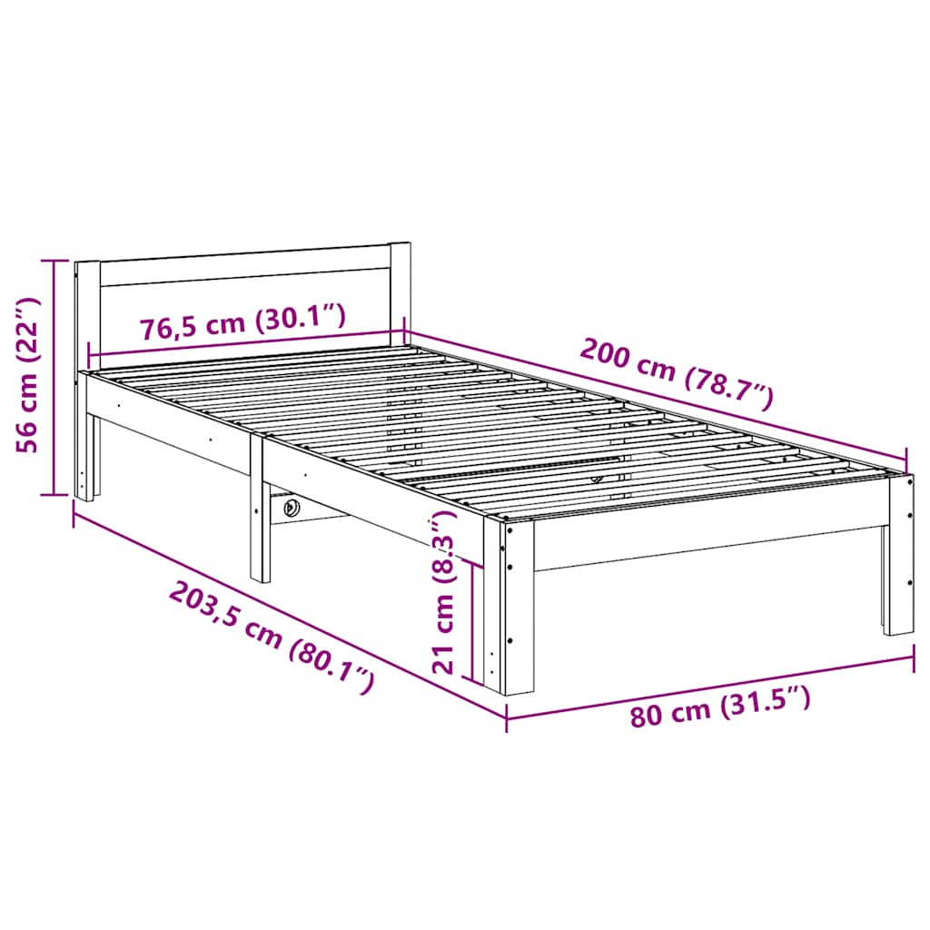Sengeramme uten madrass 80x200 cm heltre furu