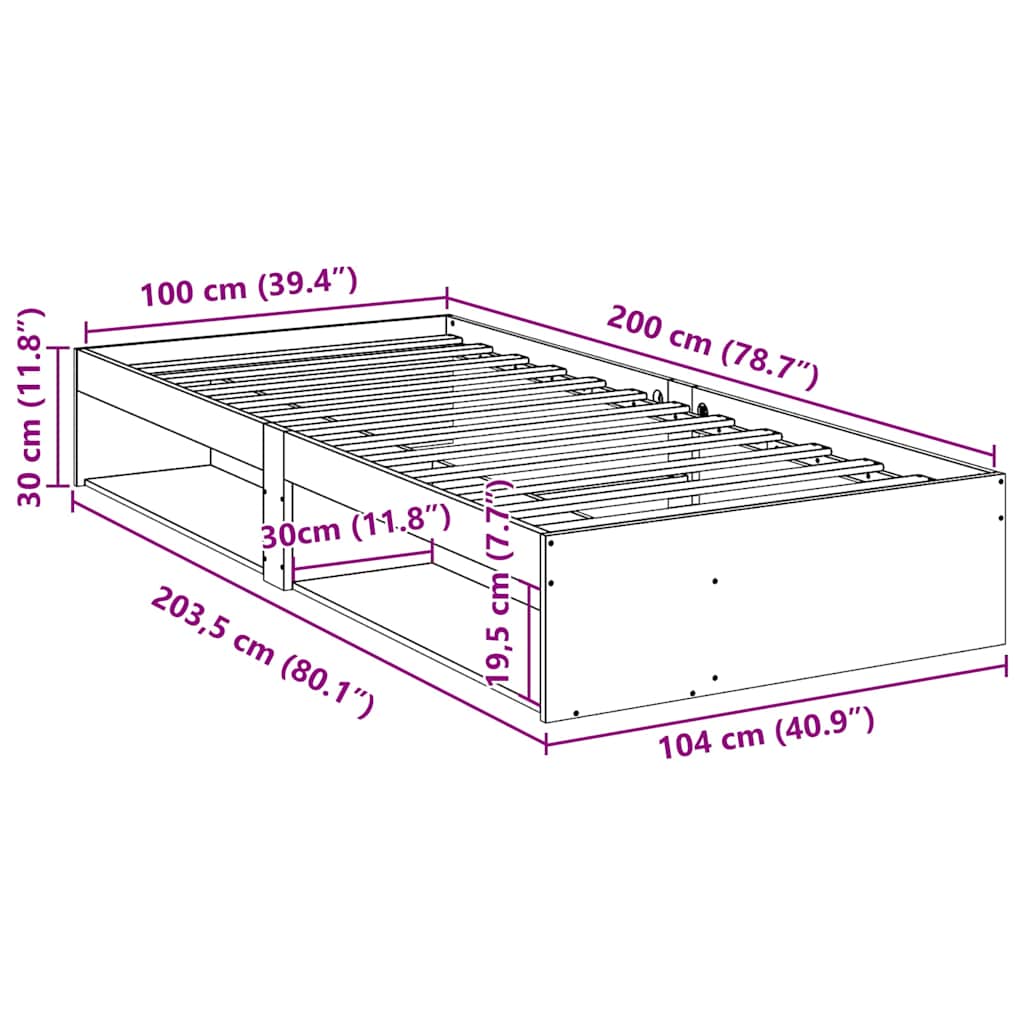 Dagseng uten madrass hvit 100x200 cm heltre furu