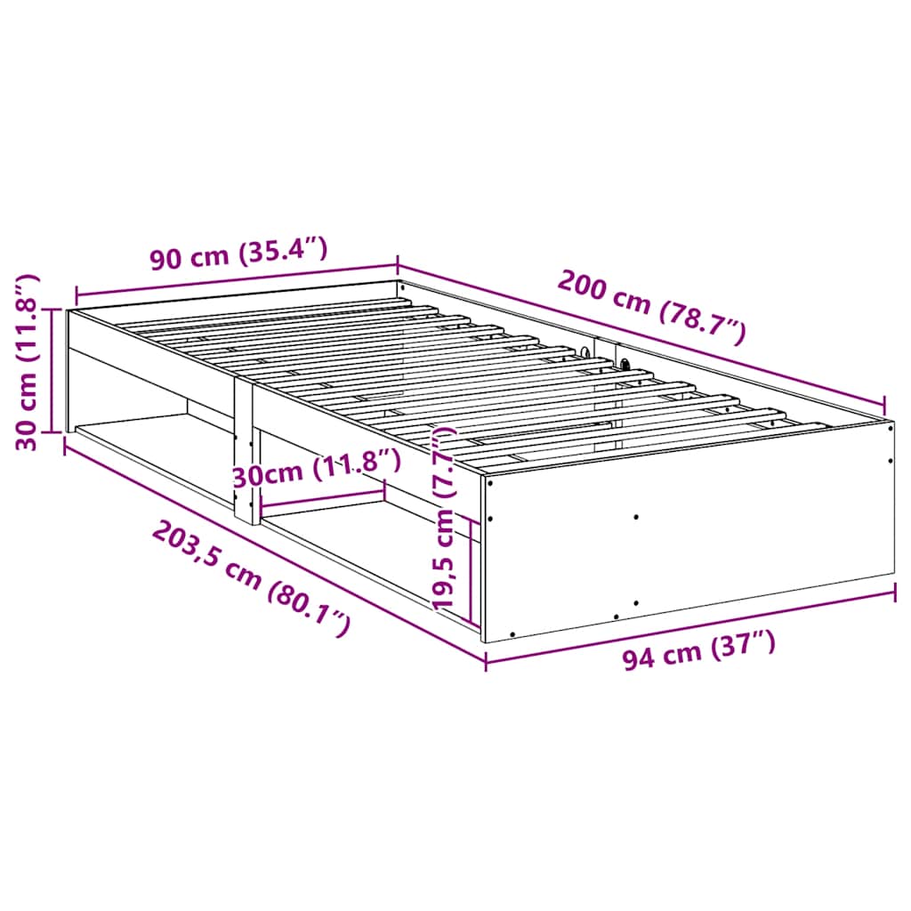 Dagseng uten madrass 90x200 cm heltre furu