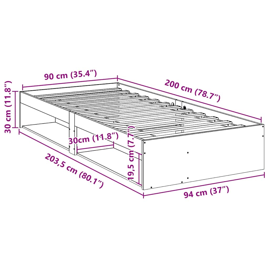 Dagseng uten madrass hvit 90x200 cm heltre furu