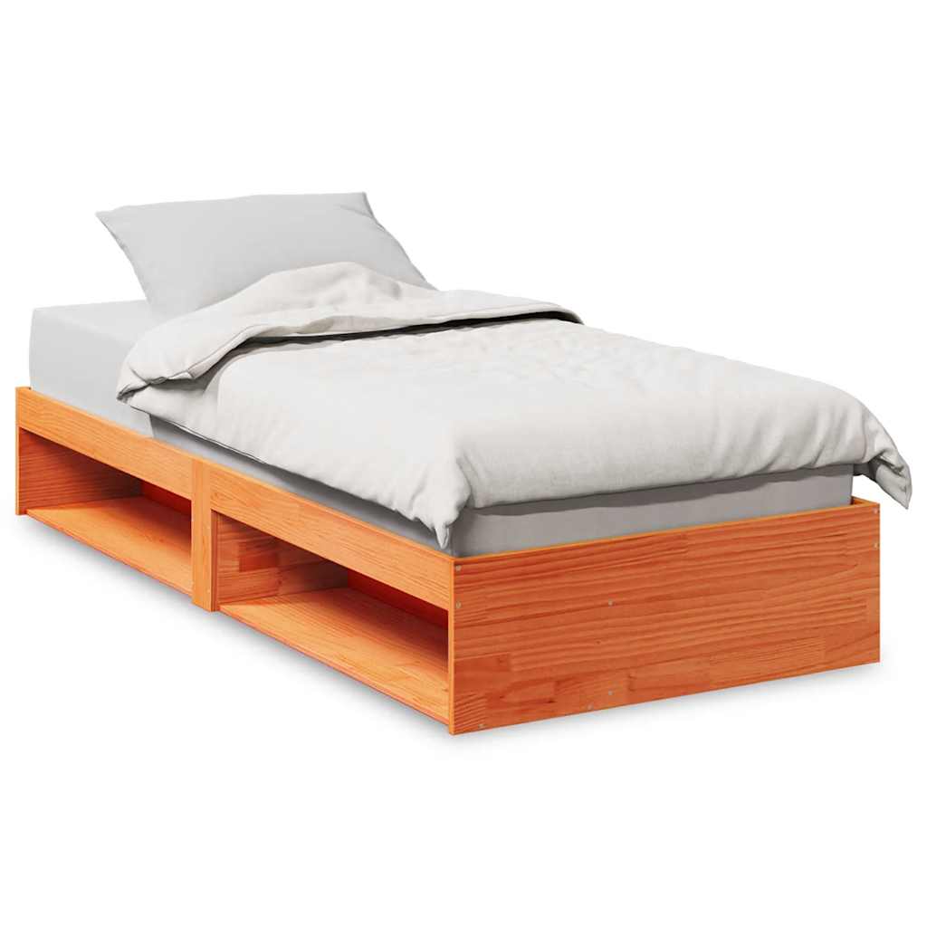 Seng med madrass voksbrun 90x200 cm heltre furu