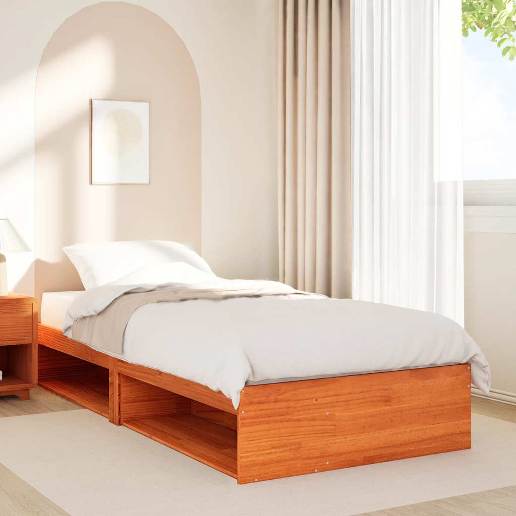 Seng med madrass voksbrun 90x200 cm heltre furu