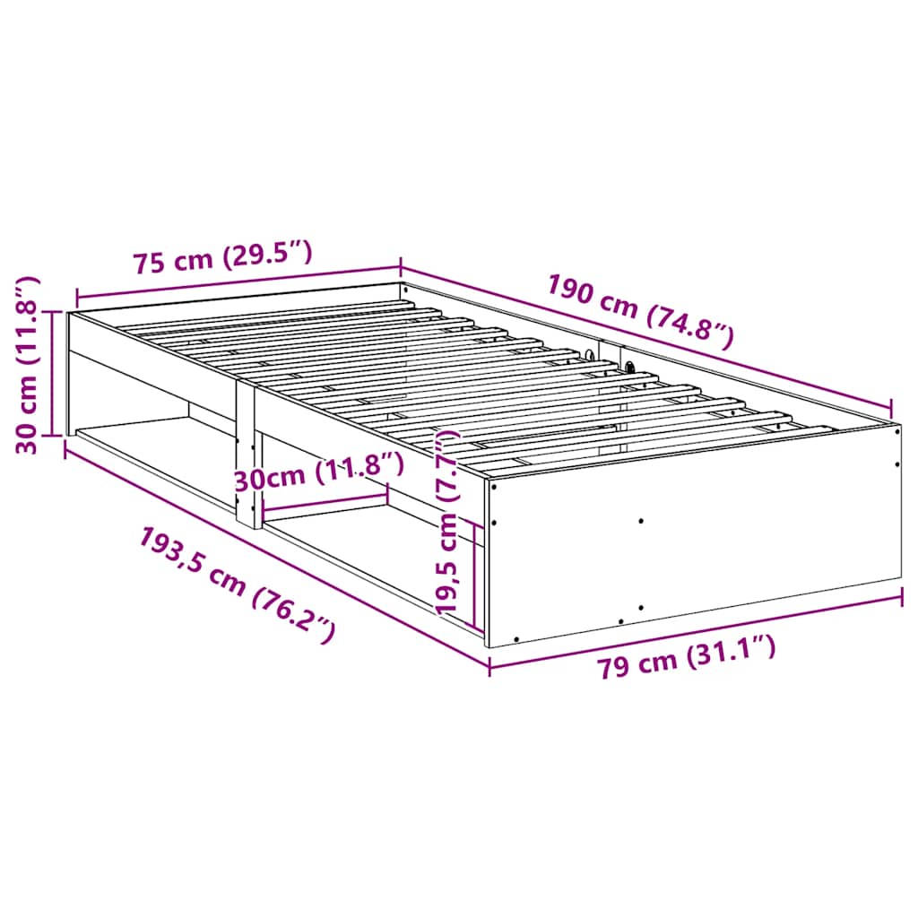 Dagseng uten madrass hvit 75x190 cm heltre furu