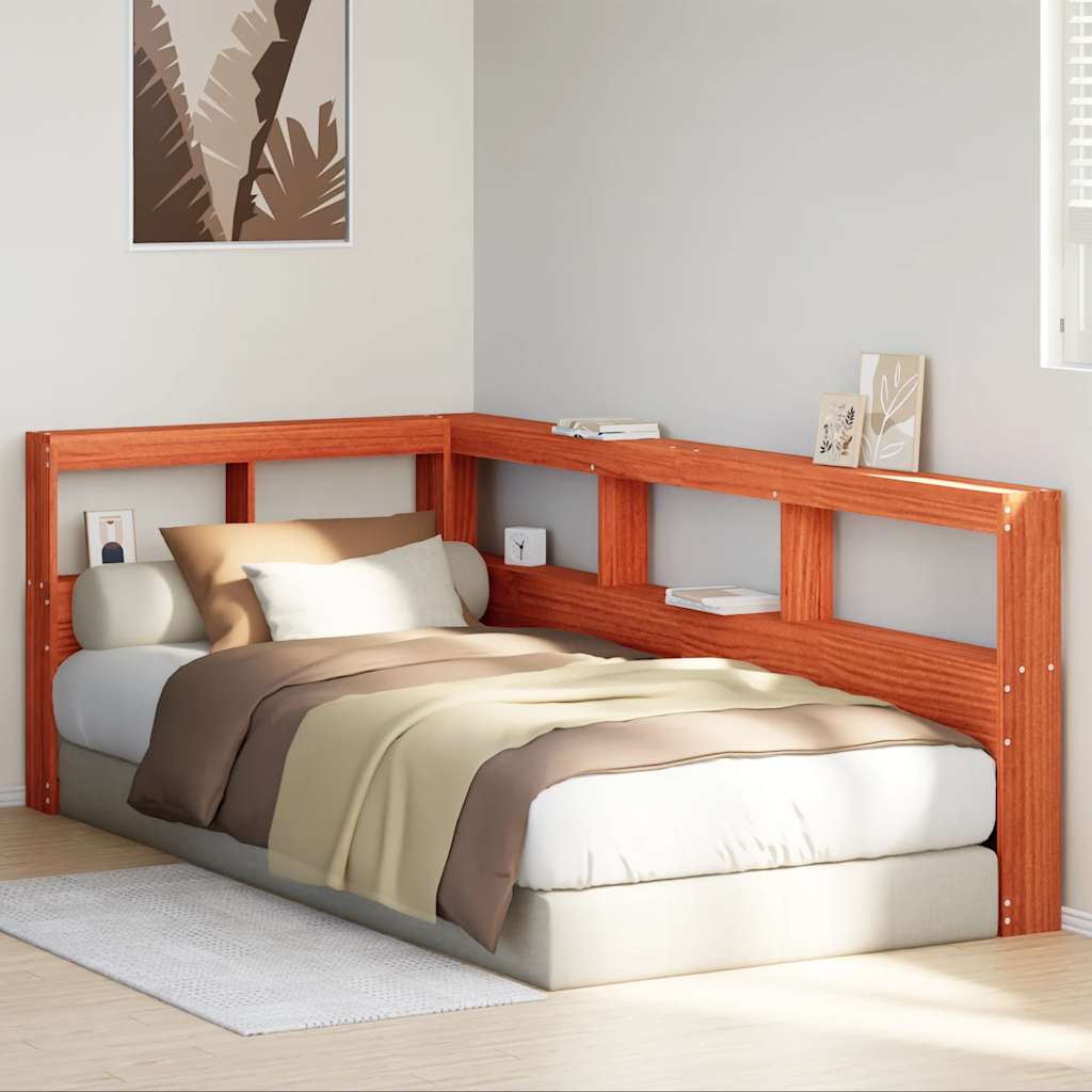 Bokhylle sengegavl L-formet voksbrun 80 cm heltre furu