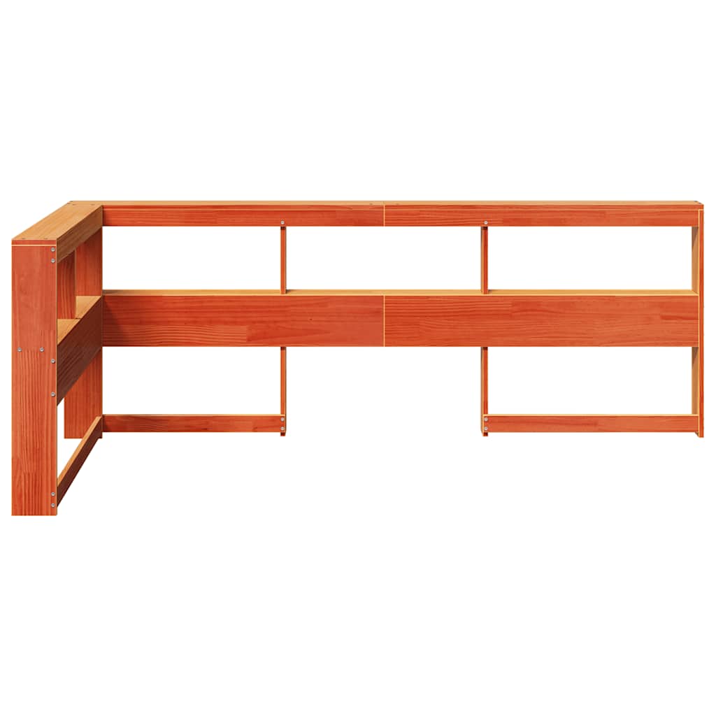 Bokhylle sengegavl L-formet voksbrun 80 cm heltre furu