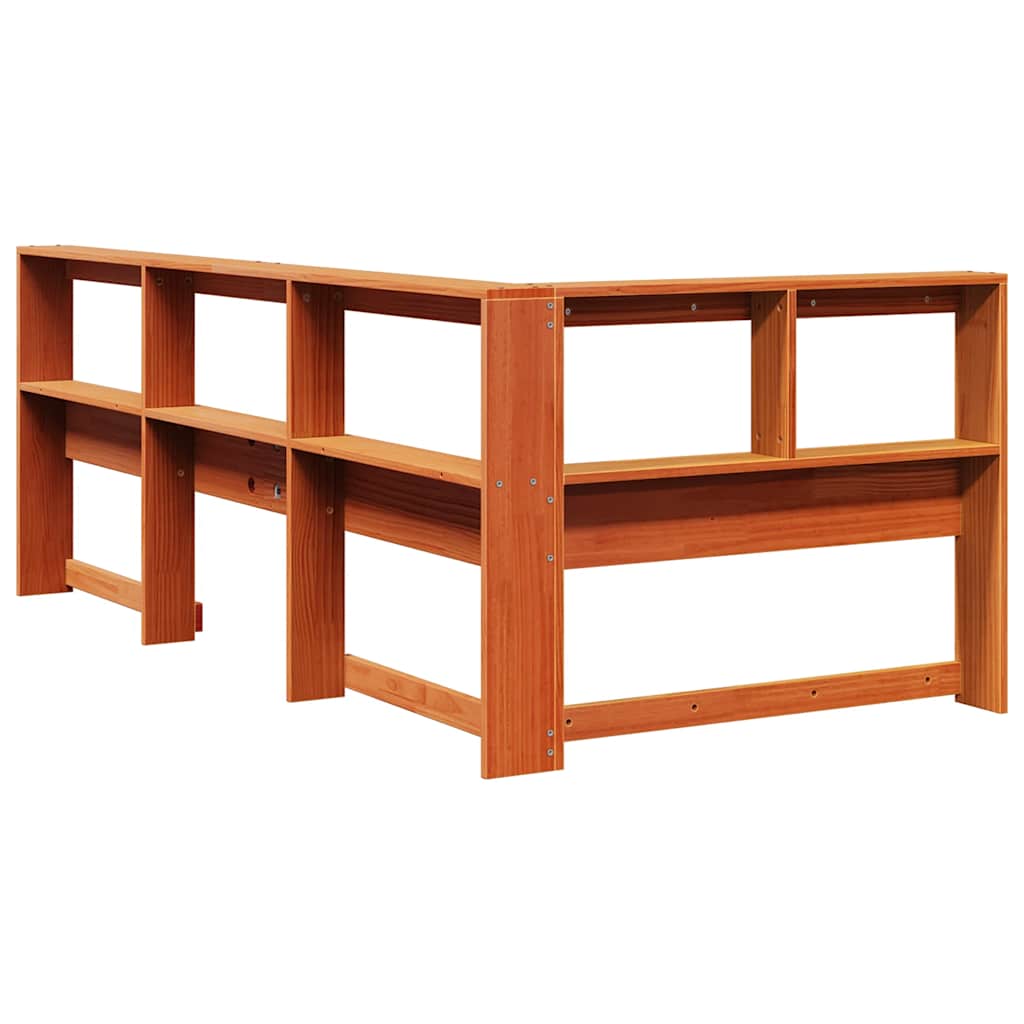 Bokhylle sengegavl L-formet voksbrun 80 cm heltre furu