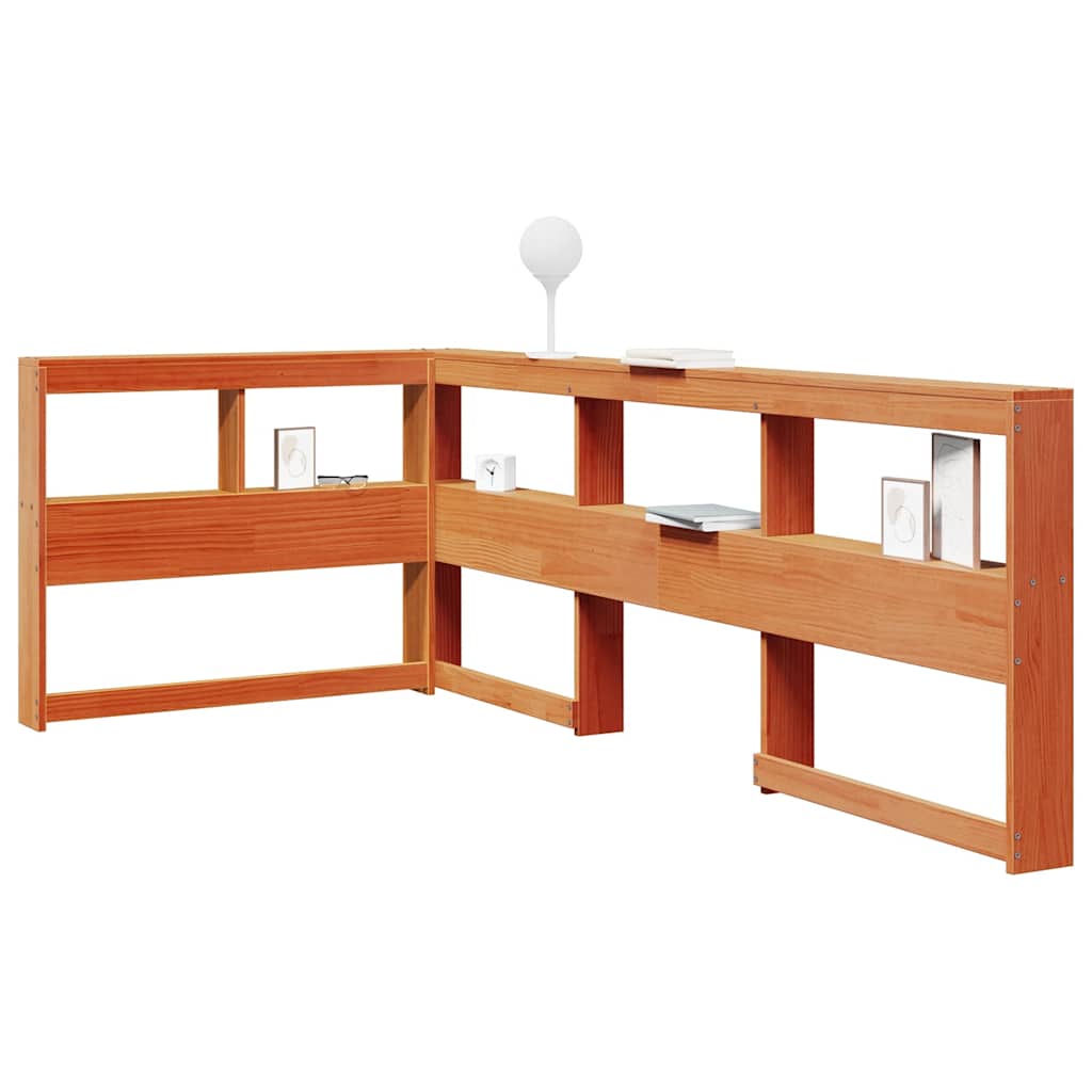 Bokhylle sengegavl L-formet voksbrun 80 cm heltre furu