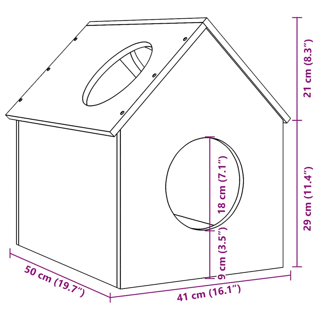 Kattehus hvit 41x50x50 cm heltre furu