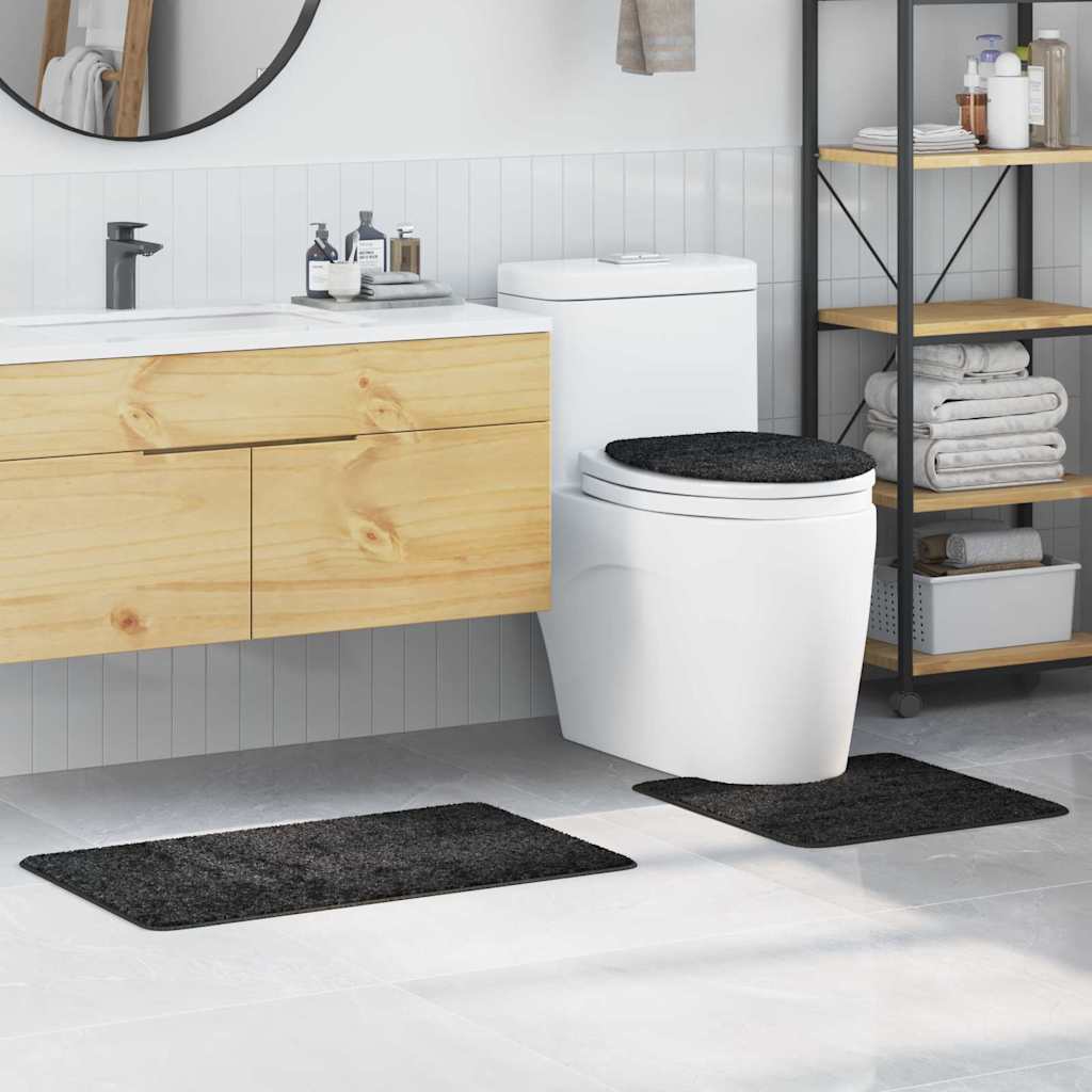 Anti-skli baderomsmatte sett 3 pcs Mørke grå PP