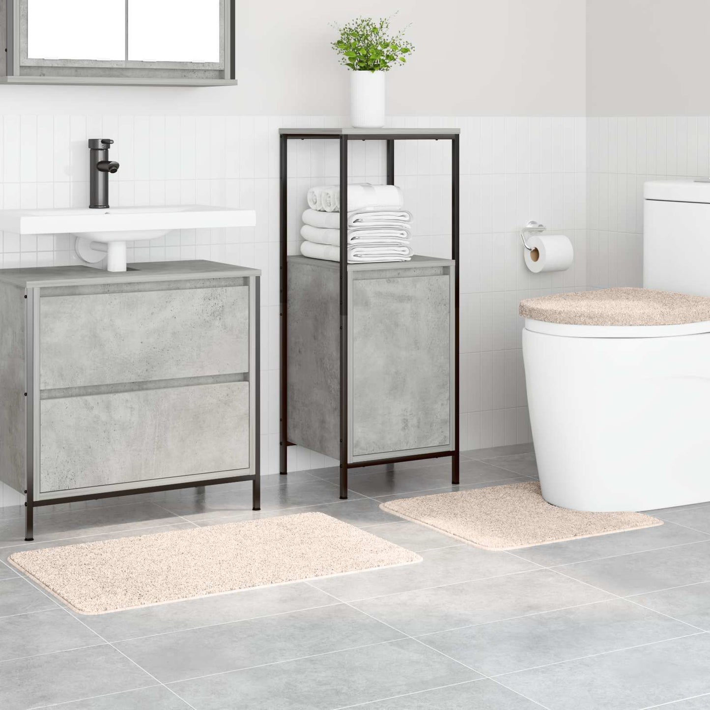 Anti-skli baderomsmatte sett 3 pcs Krem PP