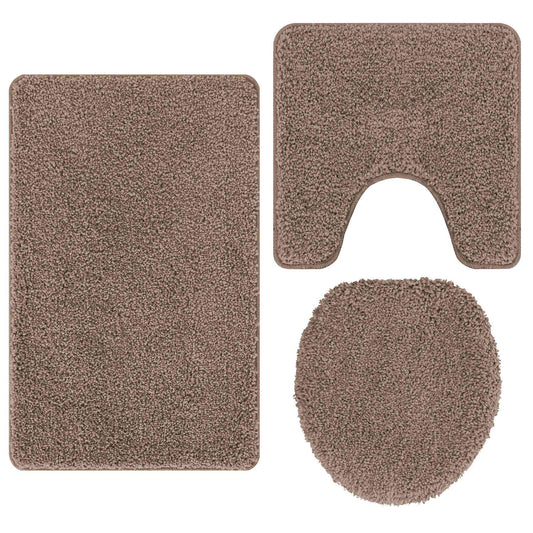 Anti-skli baderomsmatte sett 3 pcs Brun PP