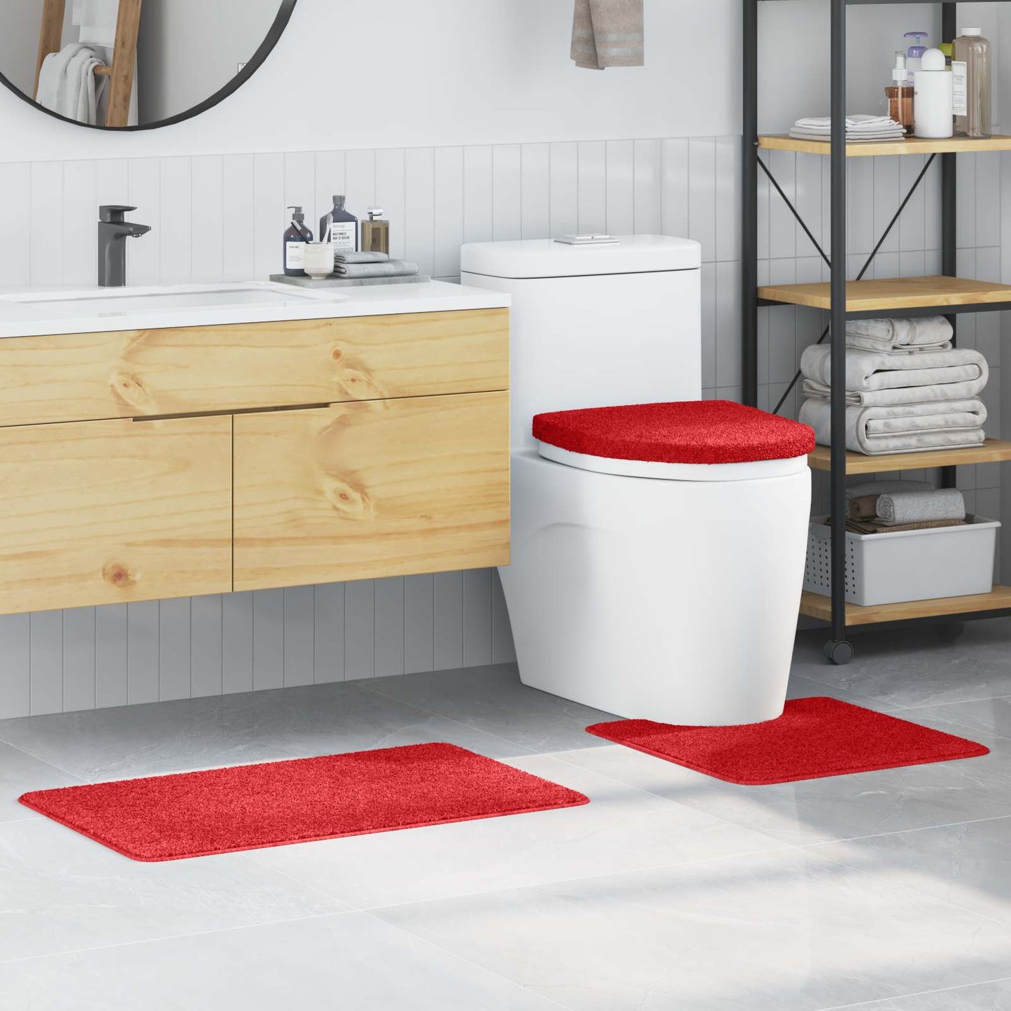 Anti-skli baderomsmatte sett 3 pcs Rød PP
