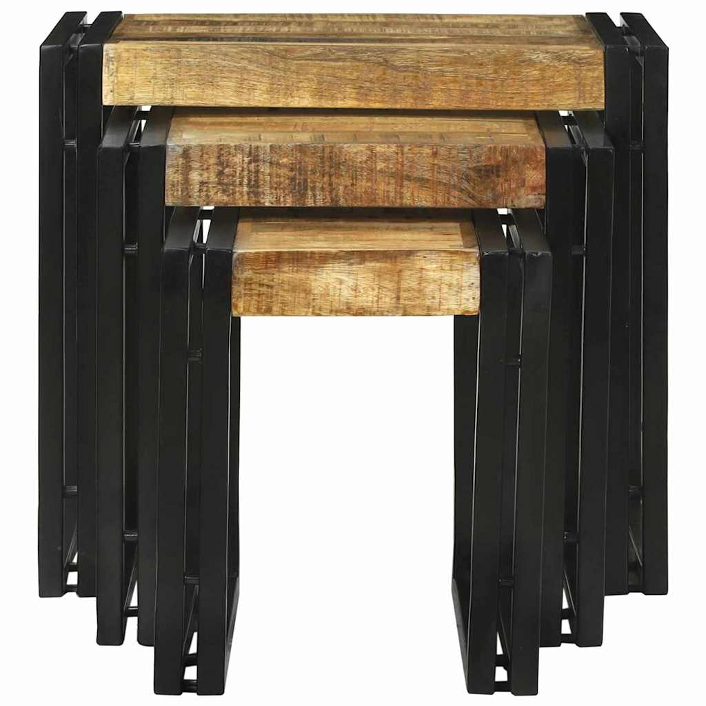 Nesting Bord 3 pcs Brun og svart Solid mango tre og metall