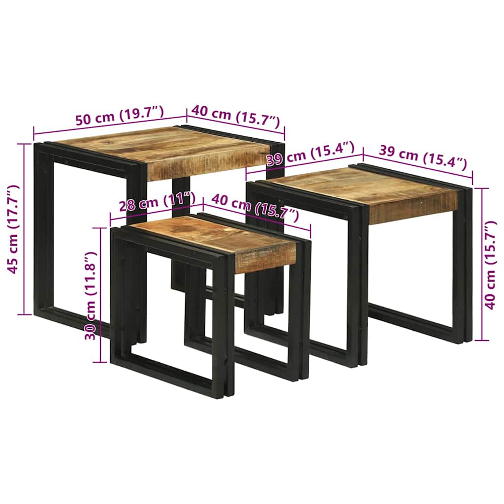 Nesting Bord 3 pcs Brun og svart Solid mango tre og metall