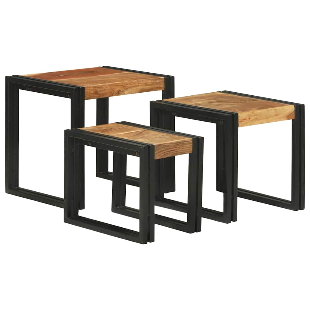 Nesting Bord 3 pcs Brun og svart Massivt akasietre og metall