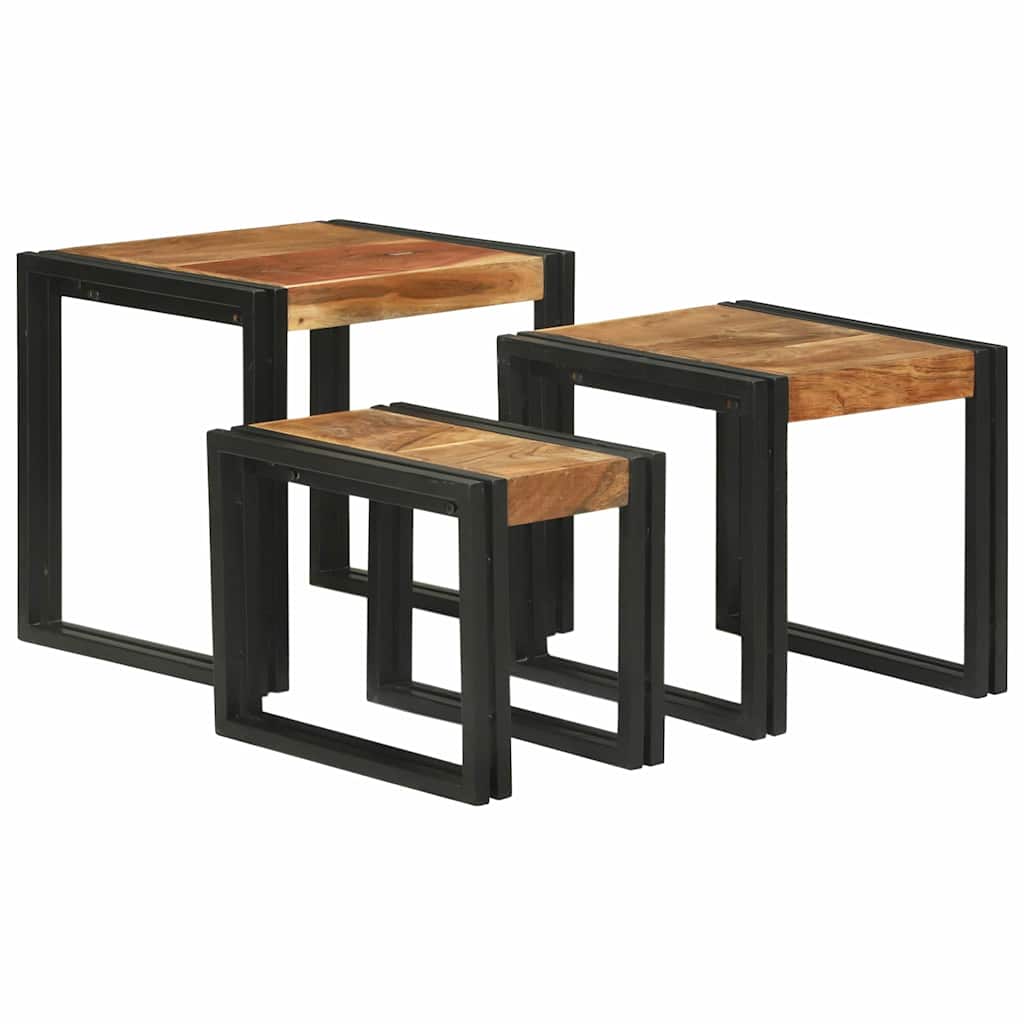Nesting Bord 3 pcs Brun og svart Massivt akasietre og metall