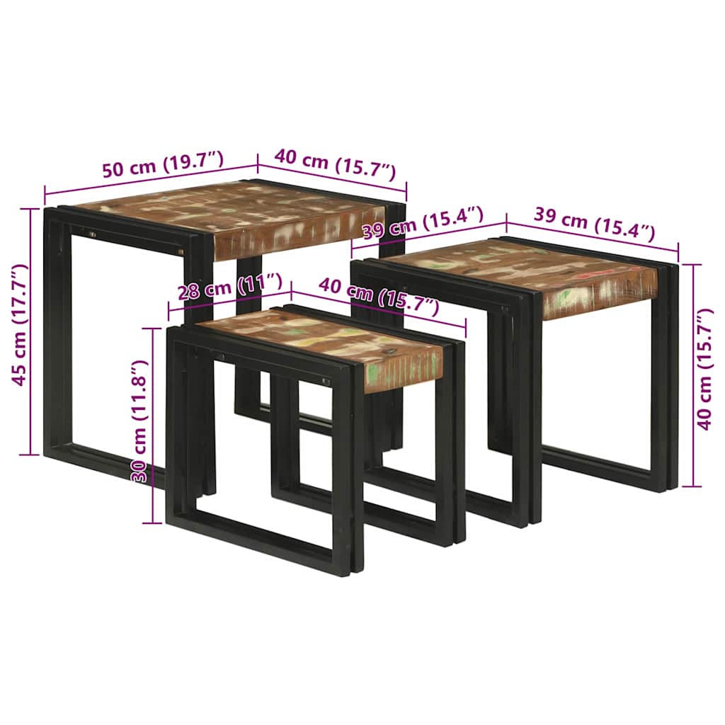 Nesting Bord 3 pcs Massiv gjenvunnet tre og metall