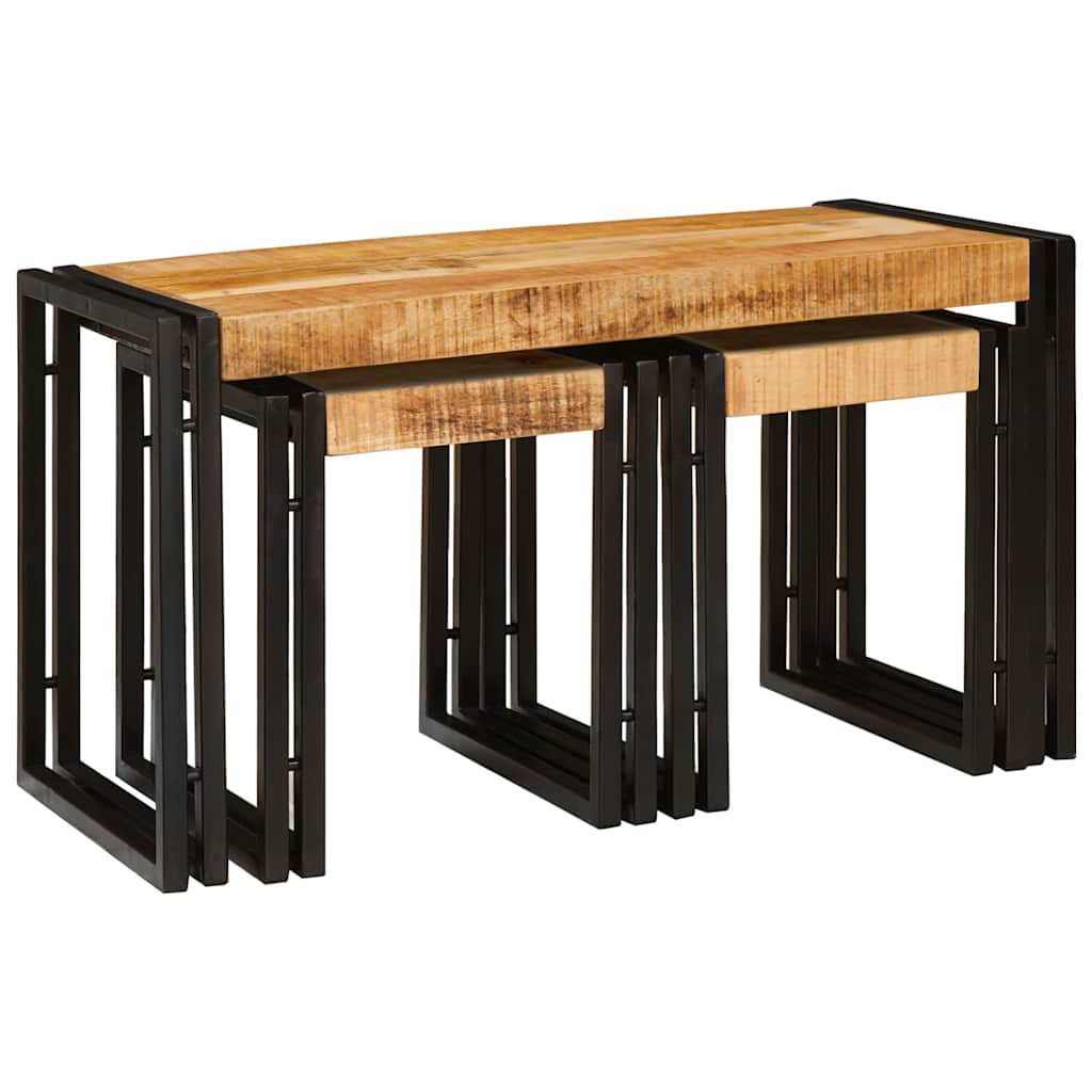Nesting Bord 3 pcs Brun og svart Solid mango tre og metall