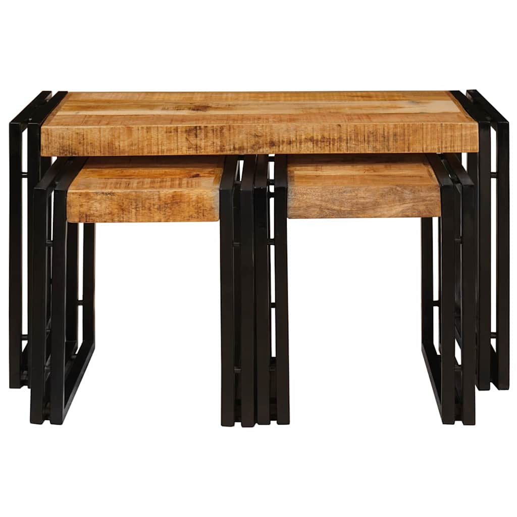 Nesting Bord 3 pcs Brun og svart Solid mango tre og metall