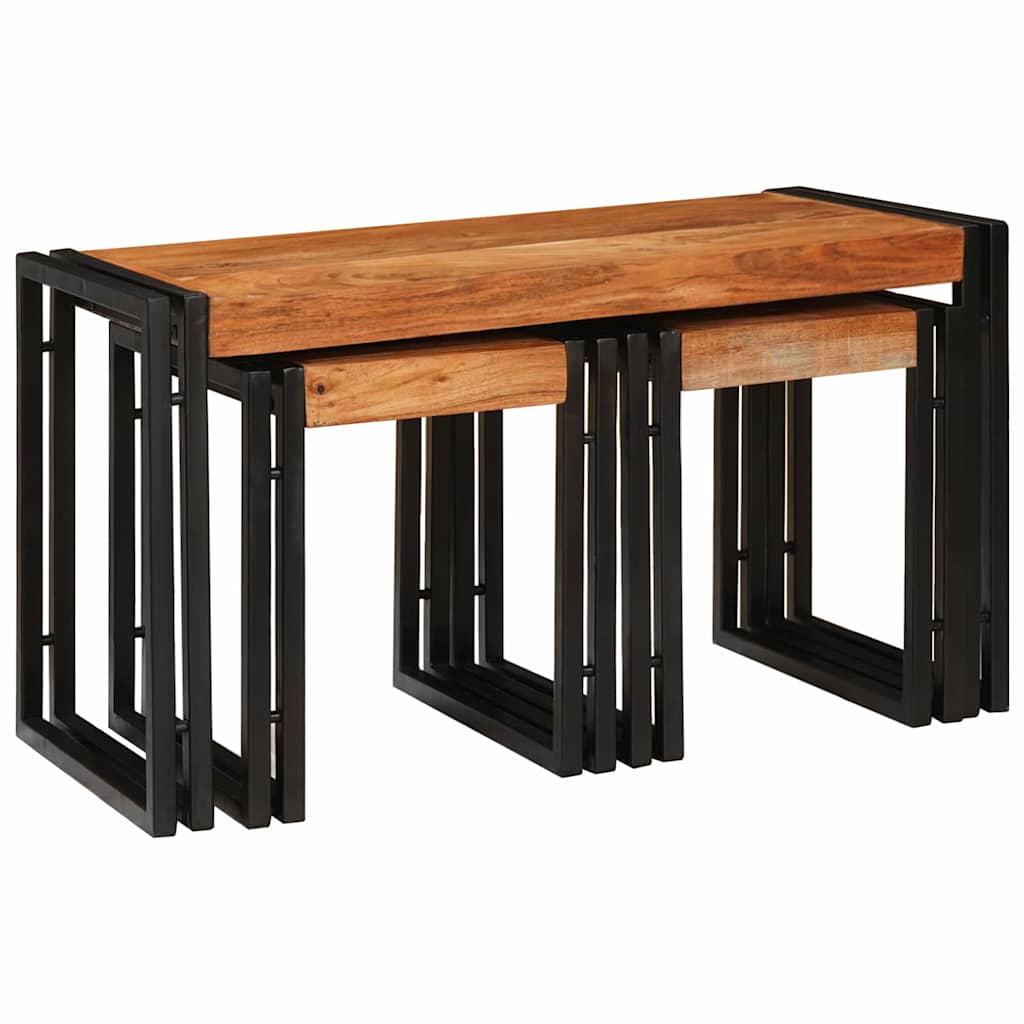 Nesting Bord 3 pcs Brun og svart Massivt akasietre og metall