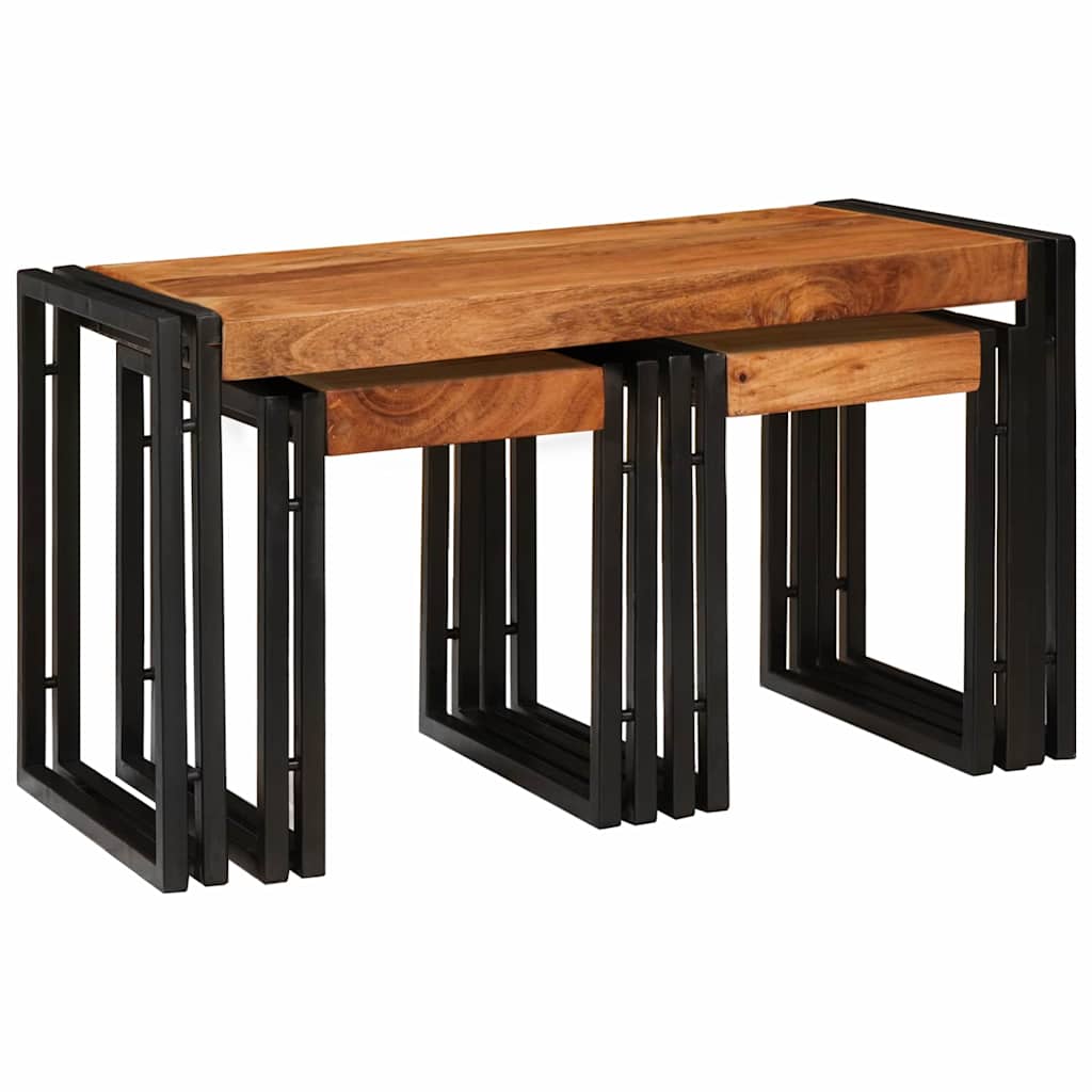 Nesting Bord 3 pcs Brun og svart Massivt akasietre og metall