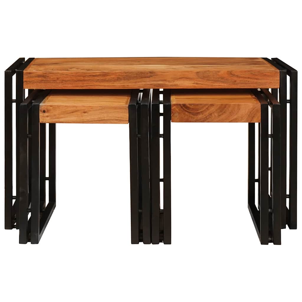 Nesting Bord 3 pcs Brun og svart Massivt akasietre og metall