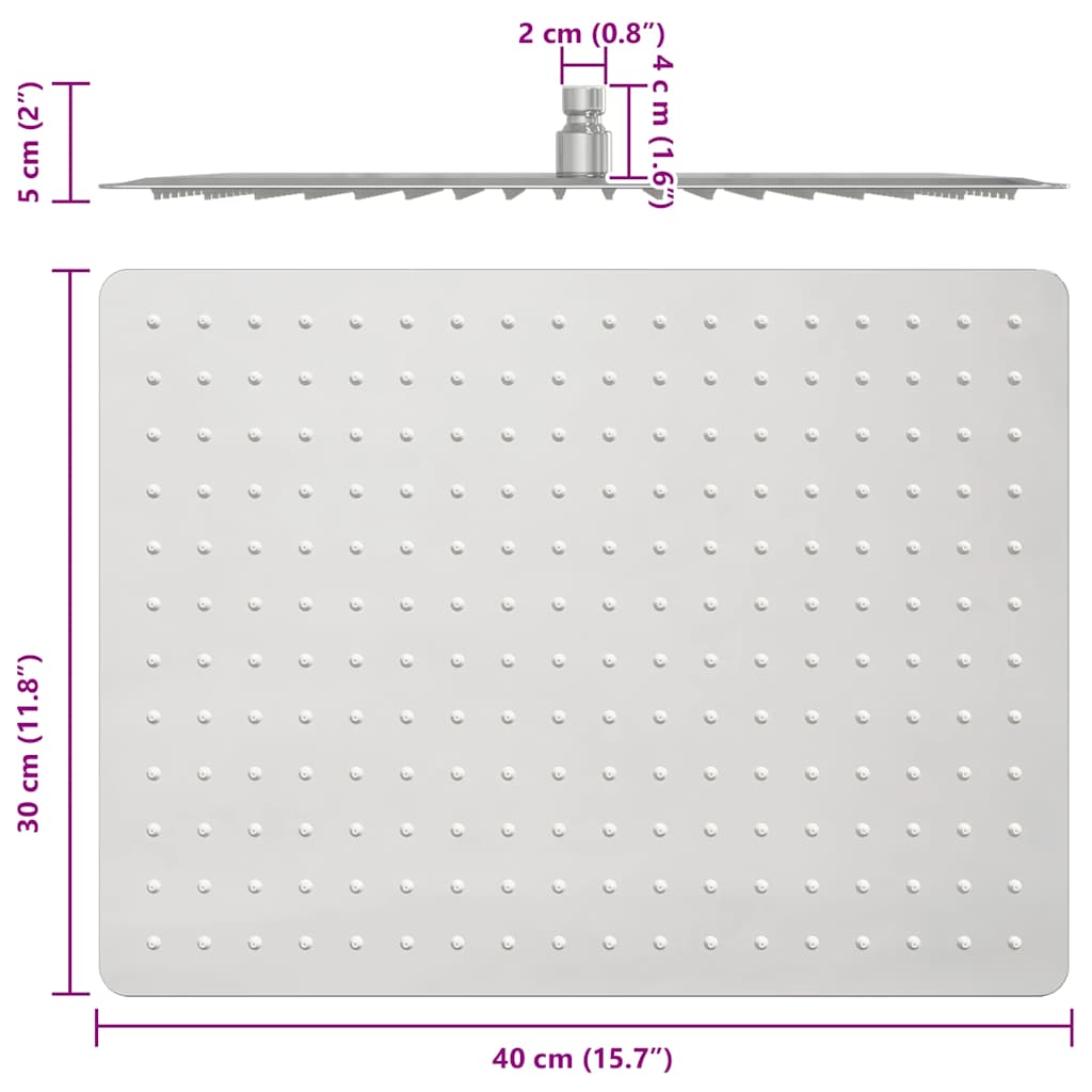 Regndusjhode rustfritt stål 304 40x30 cm firkantet
