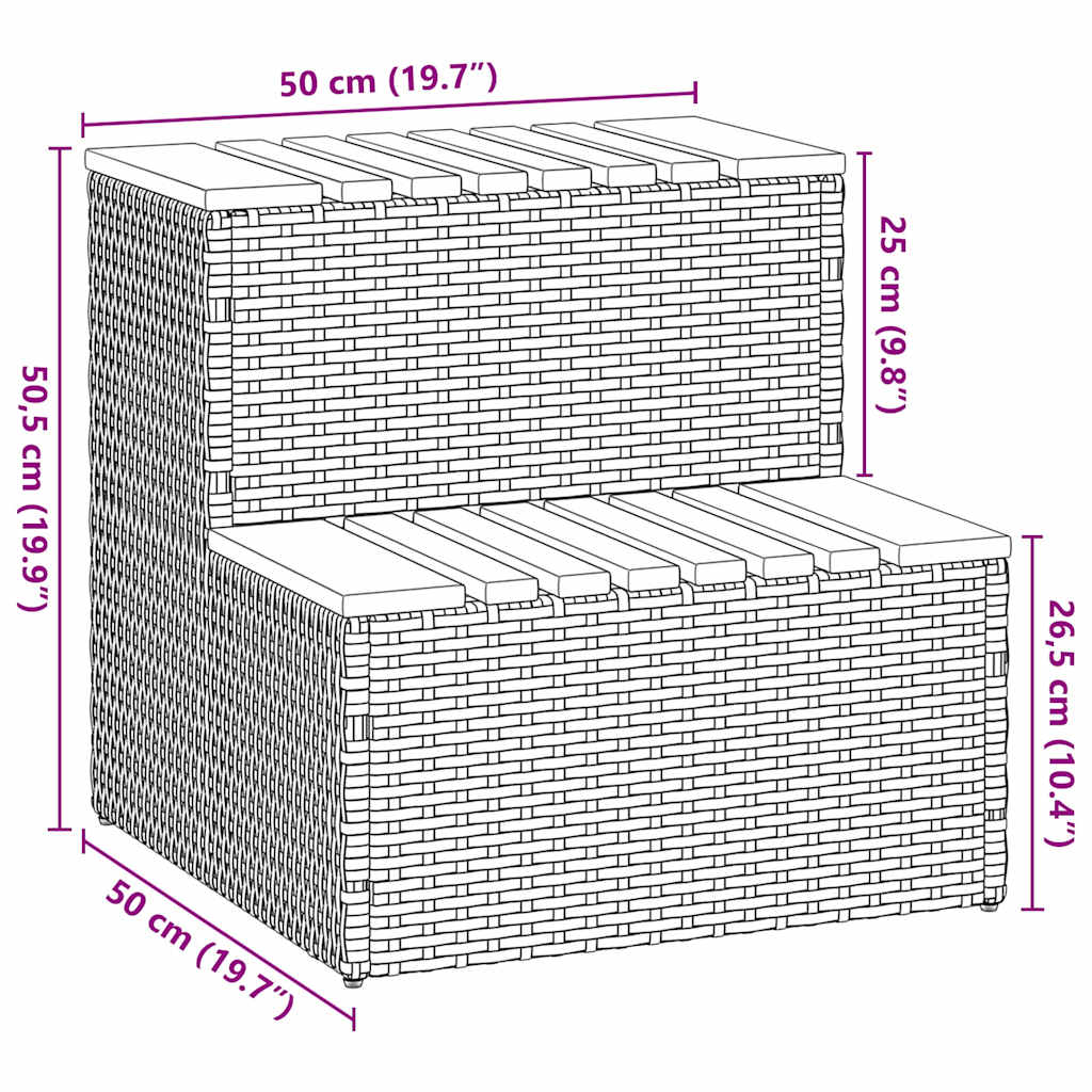 Badestamp trinn beige 50x50x50,5 cm polyrotting&heltre akasie