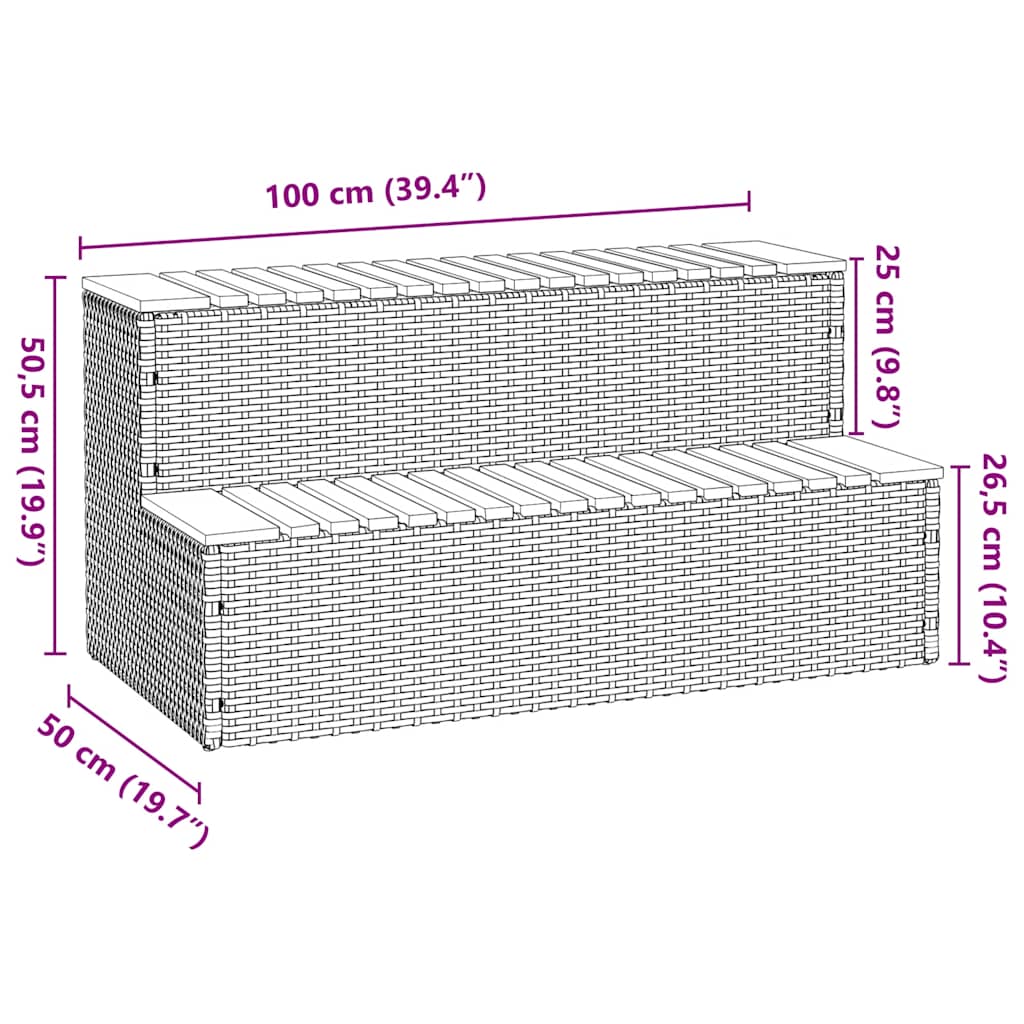 Badestamp trinn beige 100x50x50,5 cm polyrotting&heltre akasie