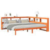 Seng med bokhylle uten madrass voksbrun 200x200 cm heltre furu