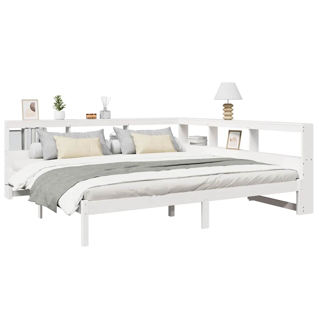 Seng med bokhylle uten madrass hvit 180x200 cm heltre furu