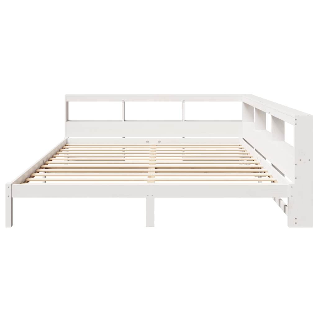 Seng med bokhylle uten madrass hvit 180x200 cm heltre furu
