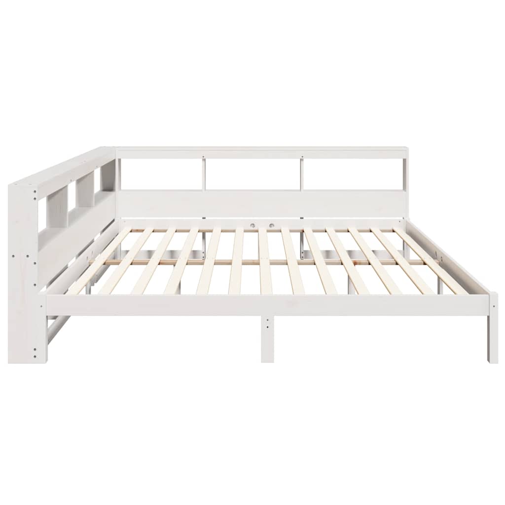 Seng med bokhylle uten madrass hvit 180x200 cm heltre furu