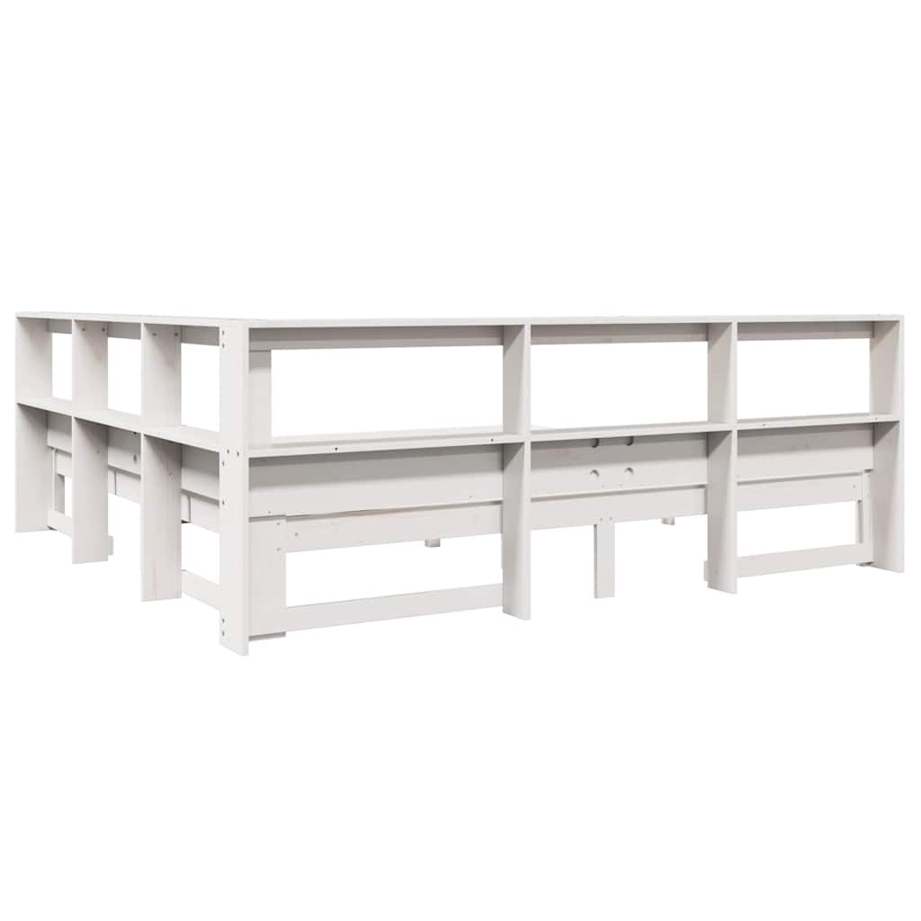 Seng med bokhylle uten madrass hvit 180x200 cm heltre furu
