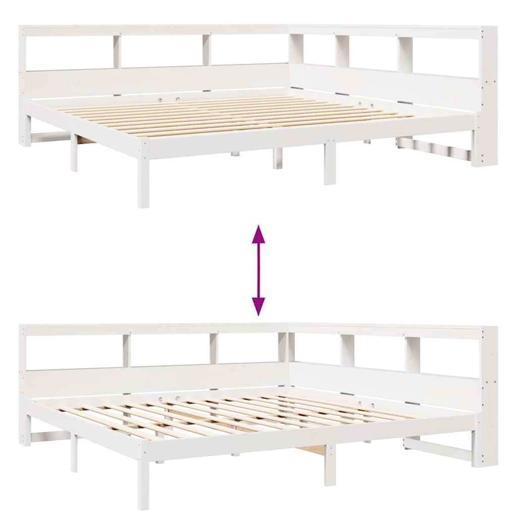 Seng med bokhylle uten madrass hvit 180x200 cm heltre furu