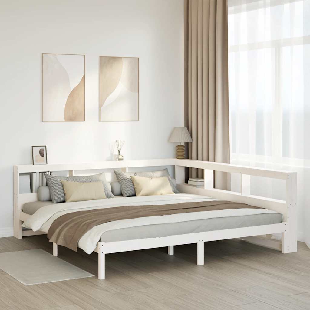 Seng med bokhylle uten madrass hvit 180x200 cm heltre furu