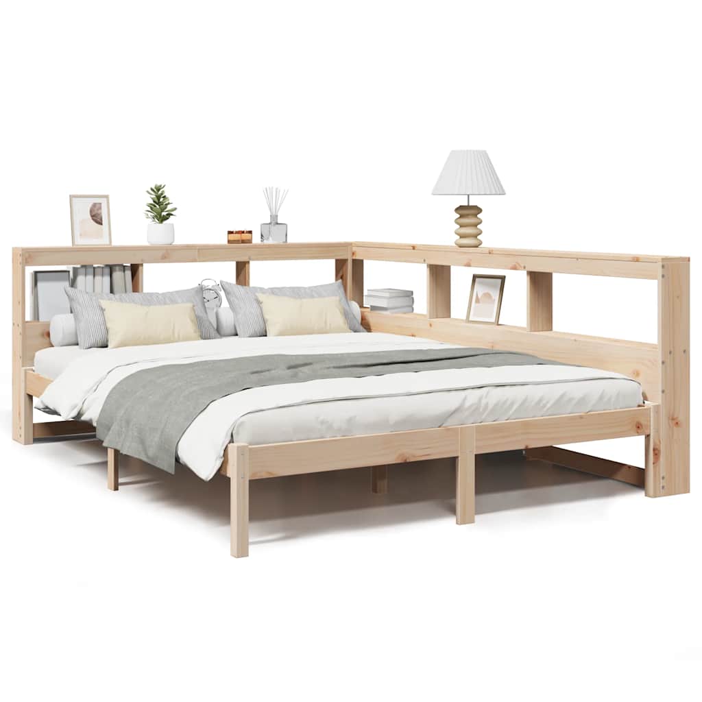 Seng med bokhylle uten madrass 160x200 cm heltre furu