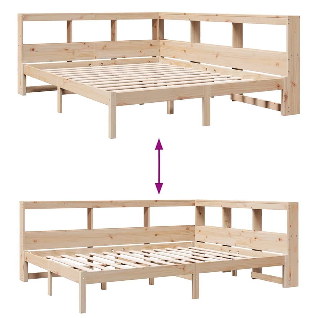 Seng med bokhylle uten madrass 160x200 cm heltre furu