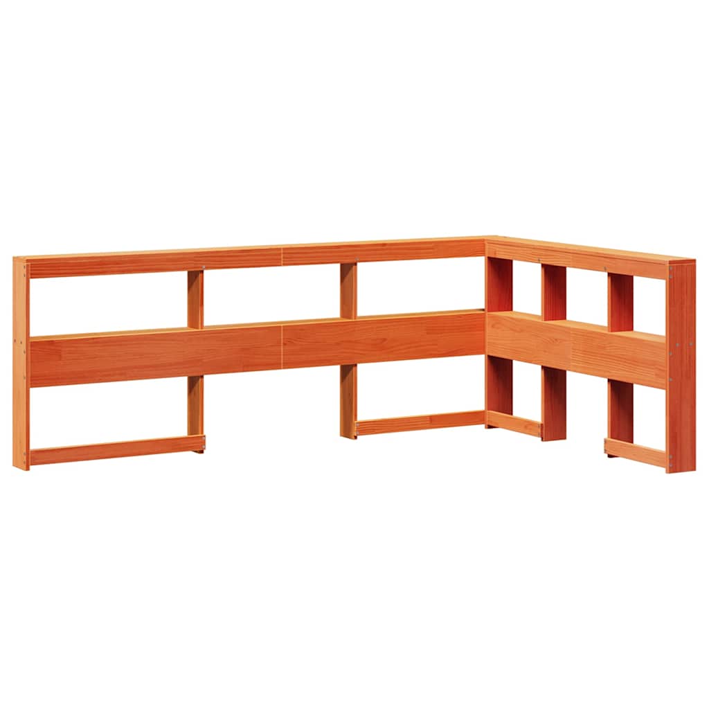 Seng med bokhylle uten madrass voksbrun 140x200 cm heltre furu
