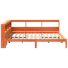 Seng med bokhylle uten madrass voksbrun 140x200 cm heltre furu