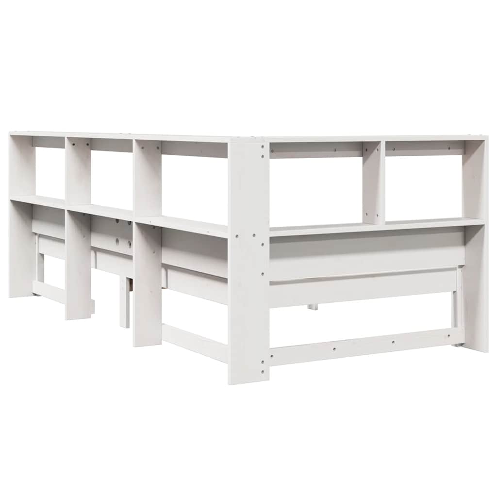 Seng med bokhylle uten madrass hvit 90x200 cm heltre furu