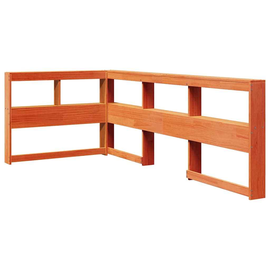 Seng med bokhylle uten madrass voksbrun 90x200 cm heltre furu