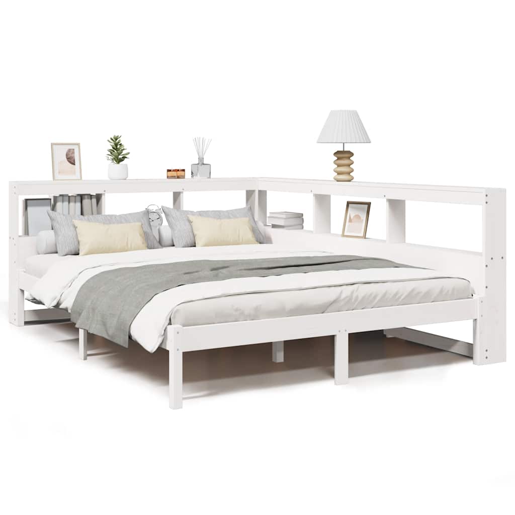 Seng med bokhylle uten madrass hvit 140x190 cm heltre furu